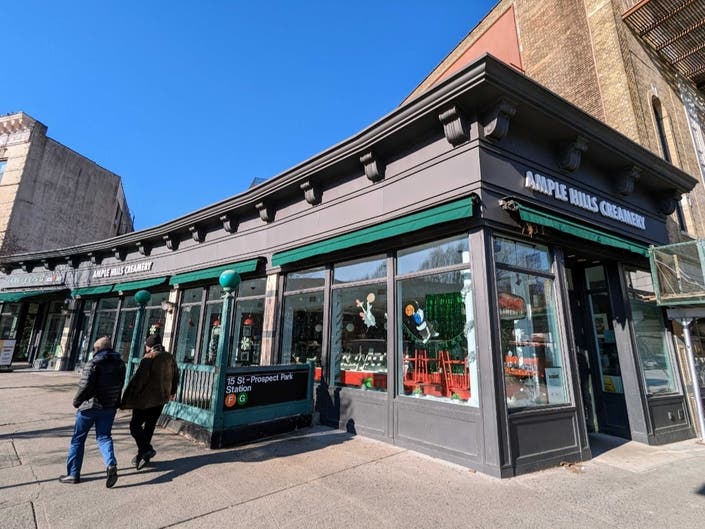 Ample Hills Creamery in Park Slope remained closed as of Monday. A sign on its door stated that it'd reopen from a weeklong closure Dec. 26.