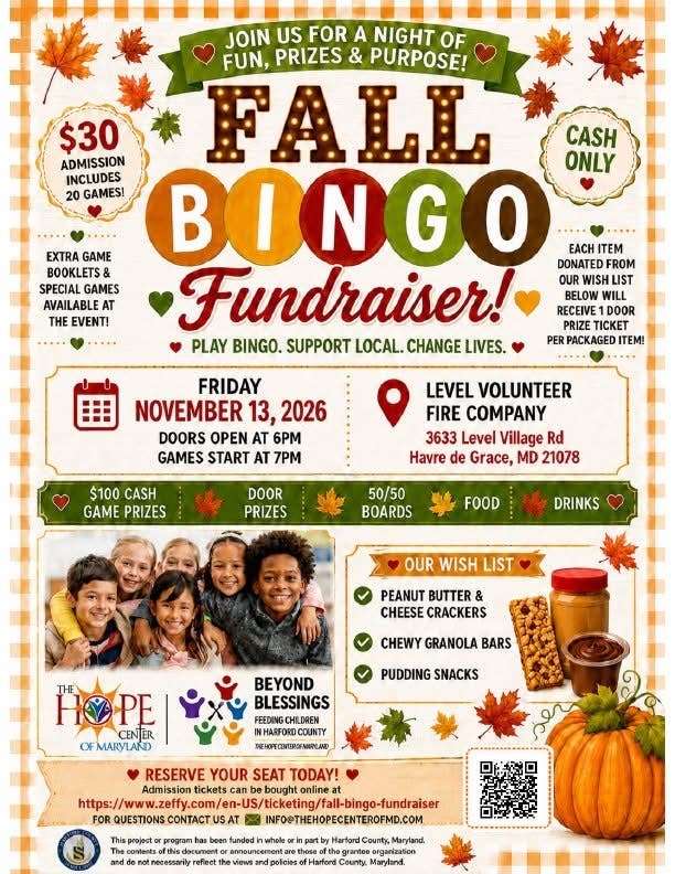The Hope Center of MD Fall Bingo Fundraiser!
