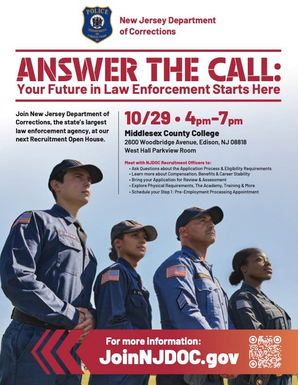New Jersey Department of Corrections Recruitment Open House – Middlesex County College (10/29)