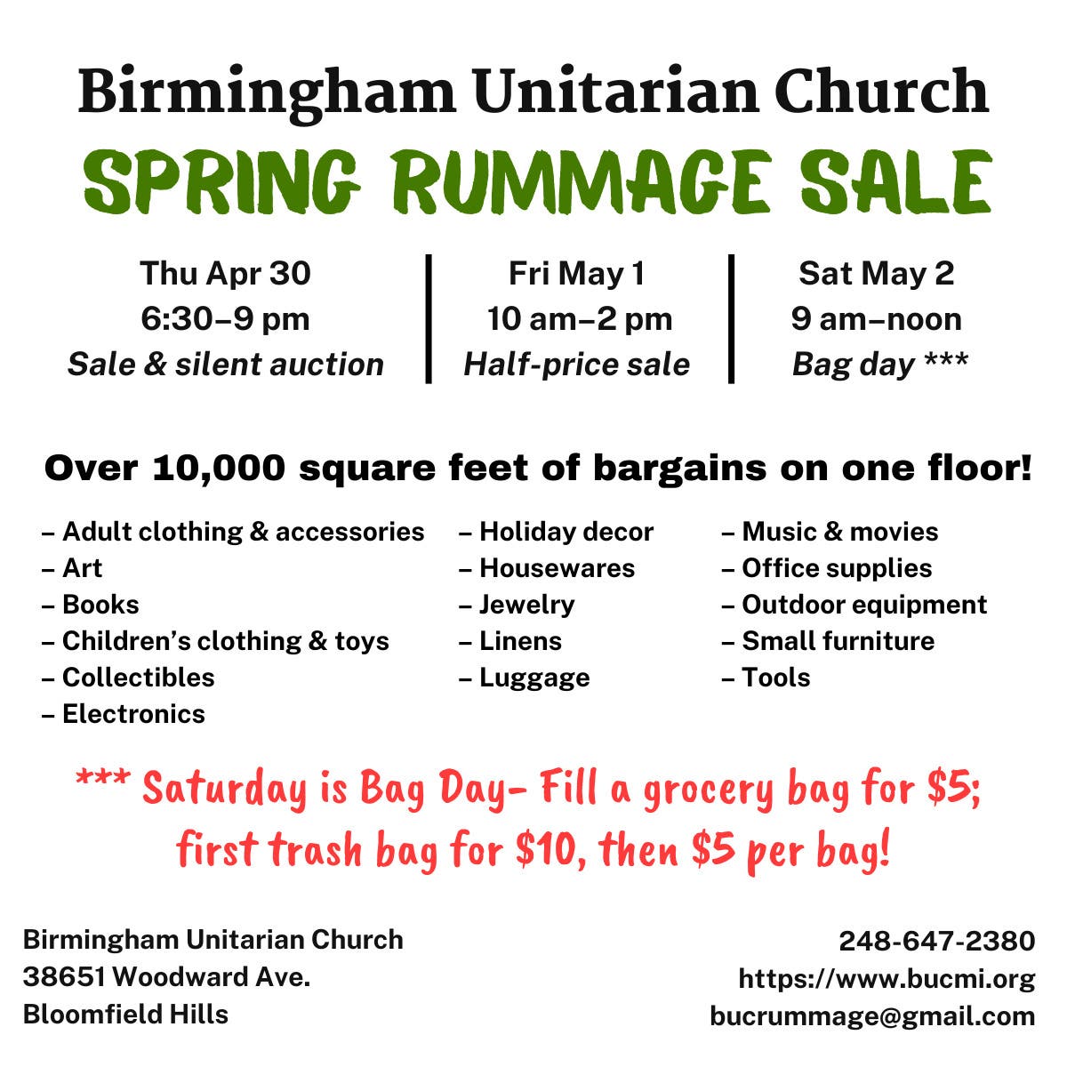 Birmingham Unitarian Church Spring Rummage Sale