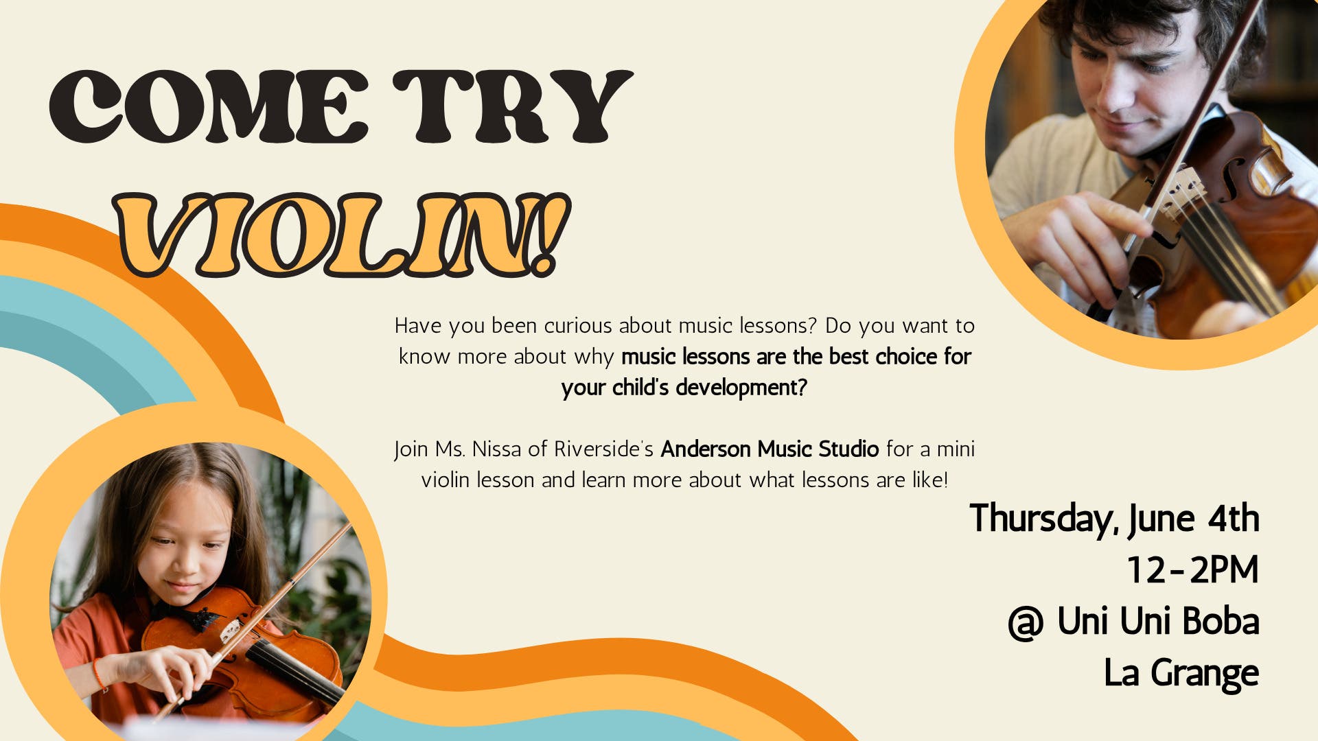 Pop Up Mini Violin Lessons @ Uni Uni Boba in La Grange