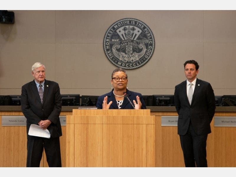 San Diego County Public Health Officer Wilma Wooten speaks at a press conference about the coronavirus pandemic. 