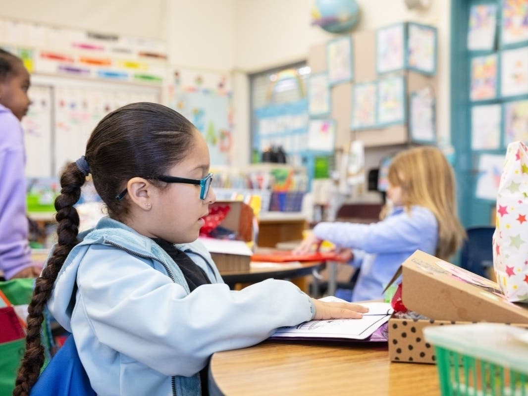 A kinder student works on a lesson at Edison Elementary School, Thursday, Feb. 12, 2026. 