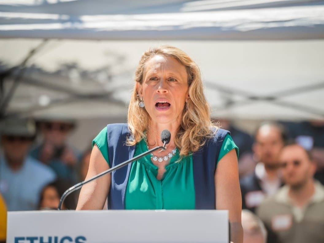 County of San Diego Board Chair Terra Lawson-Remer speaks at a press conference on Charter Reform at the County Administration Building in downtown San Diego on Wednesday, April 8, 2026. 