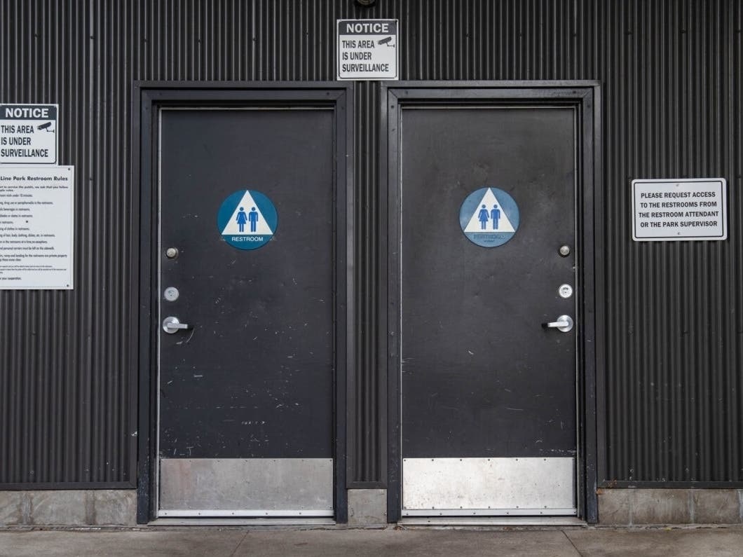 Public restrooms at Fault Line Park on Nov. 2, 2021