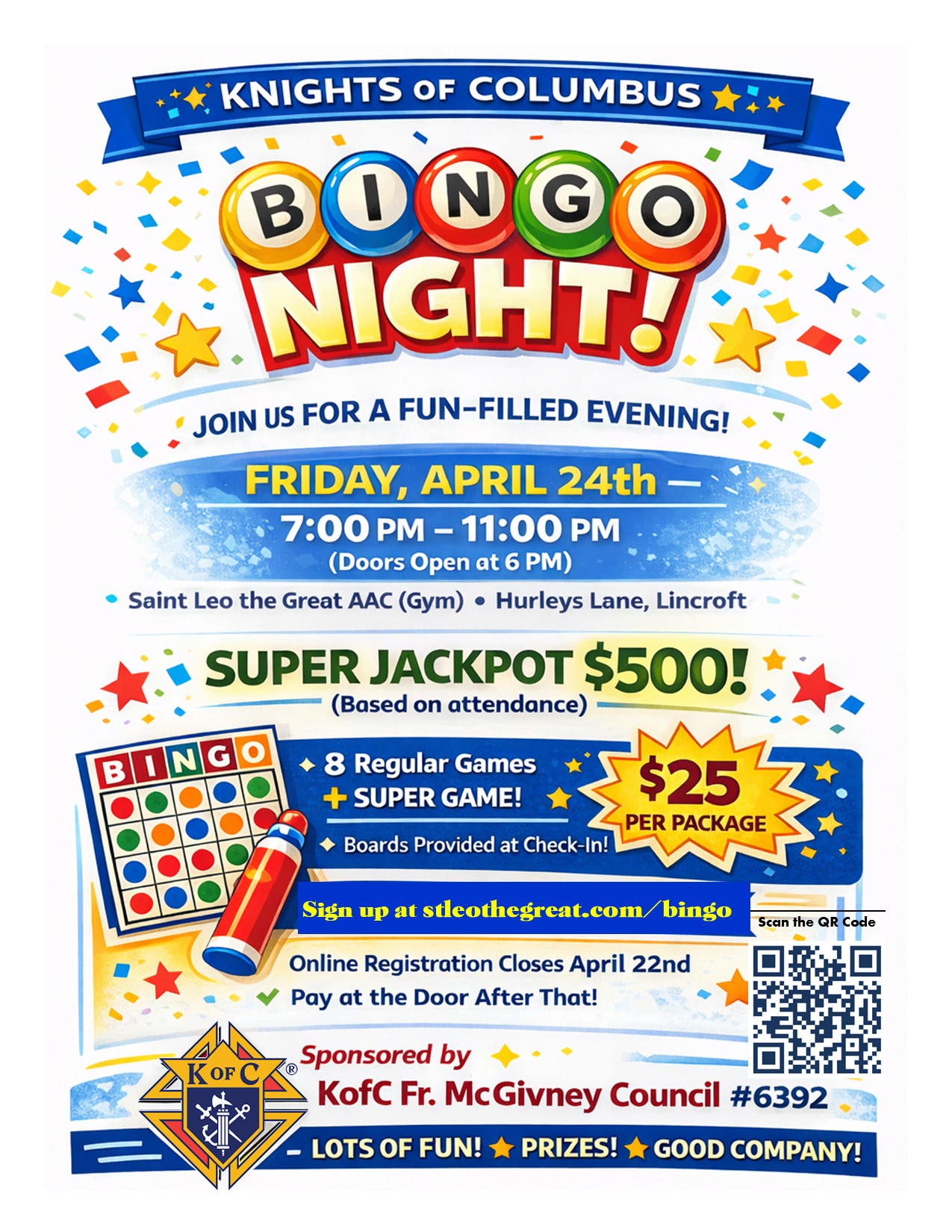 Bingo Night - Sponsored by Knights of Columbus #6392