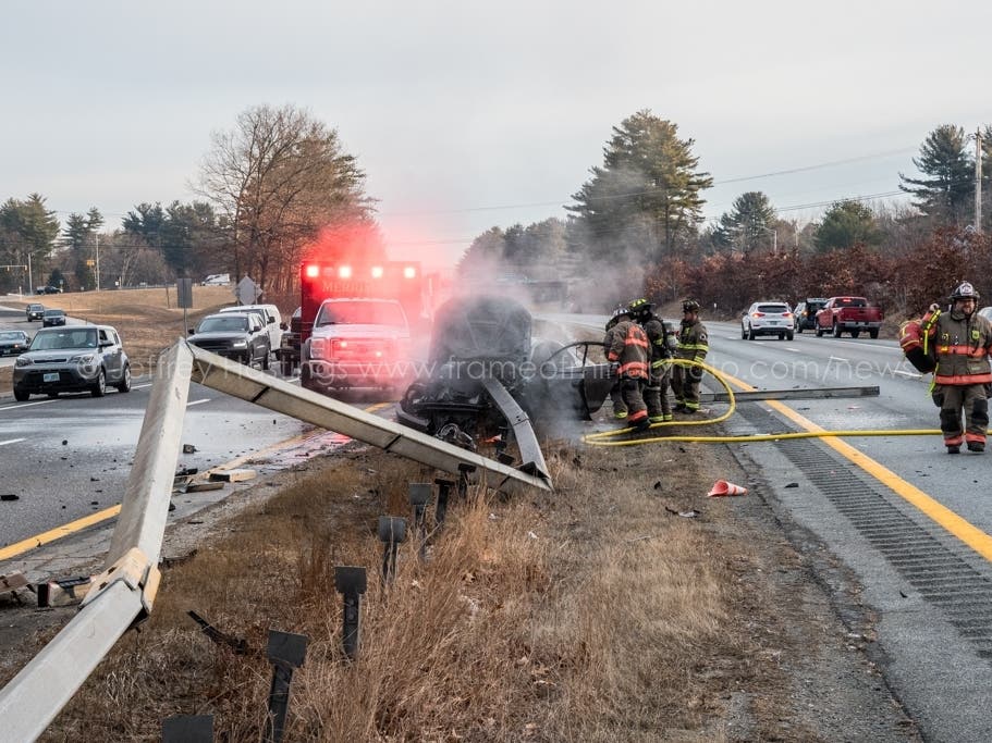 Car Crashes, Burns On Everett Turnpike Closing Road At Rush Hour ...