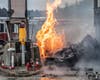 EV Vehicle Crashes Into Bedford Toll Plaza Bursting Into Flames