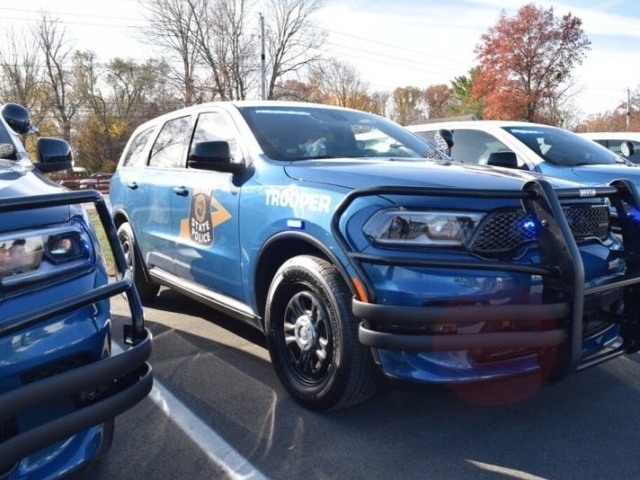 Indiana State Police patrol vehicles sit ready for deployment in Indianapolis. In 2025, the overall violent crime fell an estimated 9.3% compared with 2024, according to the FBI’s latest release of preliminary data.