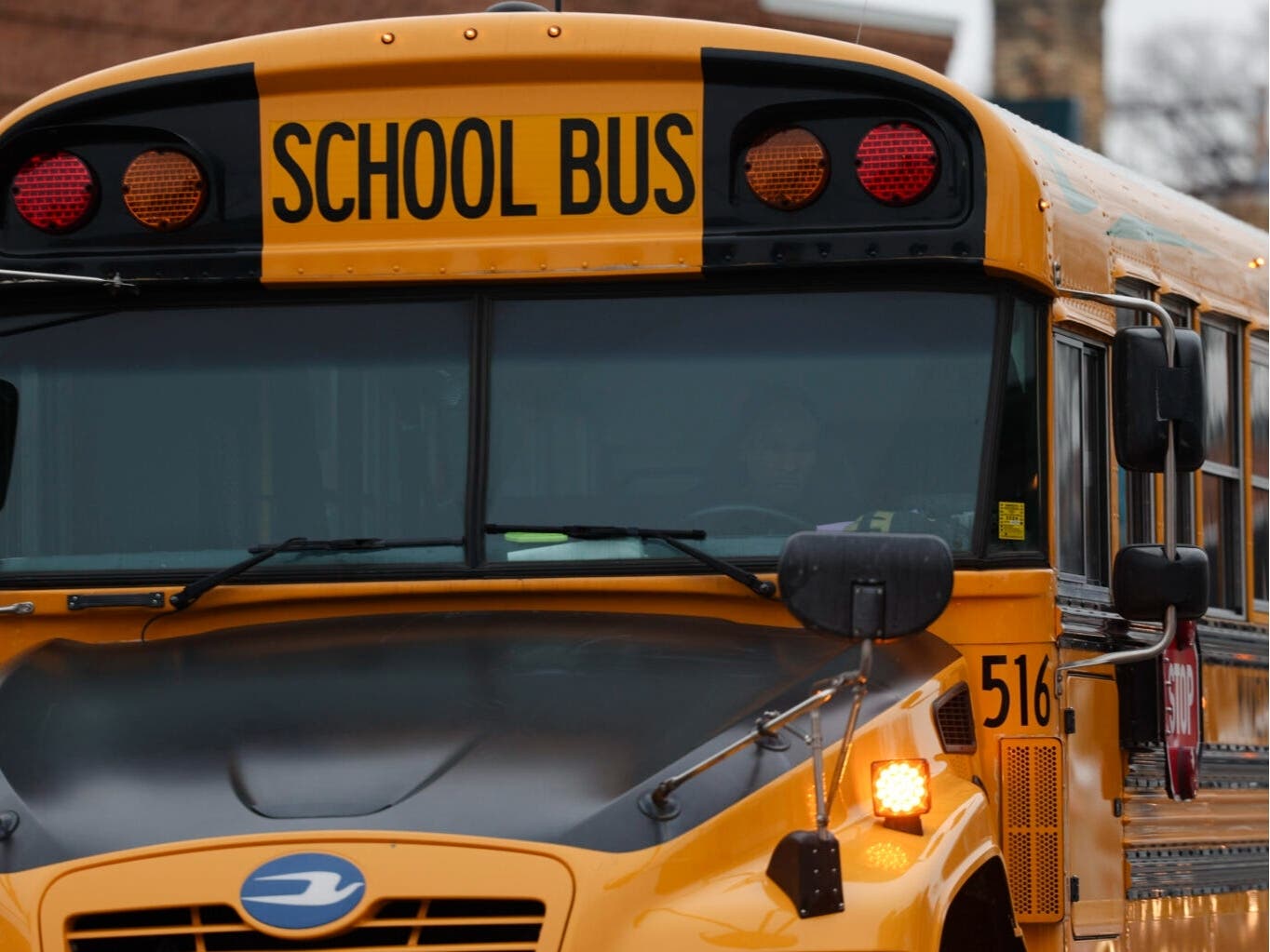 A school bus turns at the intersection of West Lake Street and South Lyndale Avenue on Thursday, Jan. 9, 2025, in Minneapolis, Minn. 