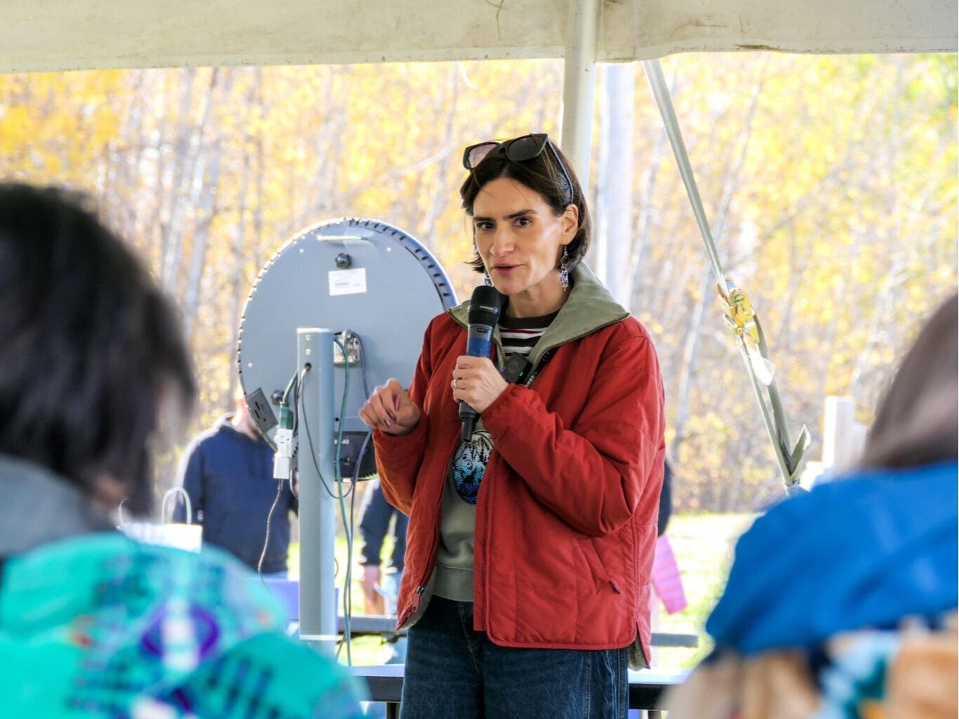 Lt. Gov. Peggy Flanagan addresses voters at a Senate campaign event on the White Earth Reservation on Oct. 17, 2026.