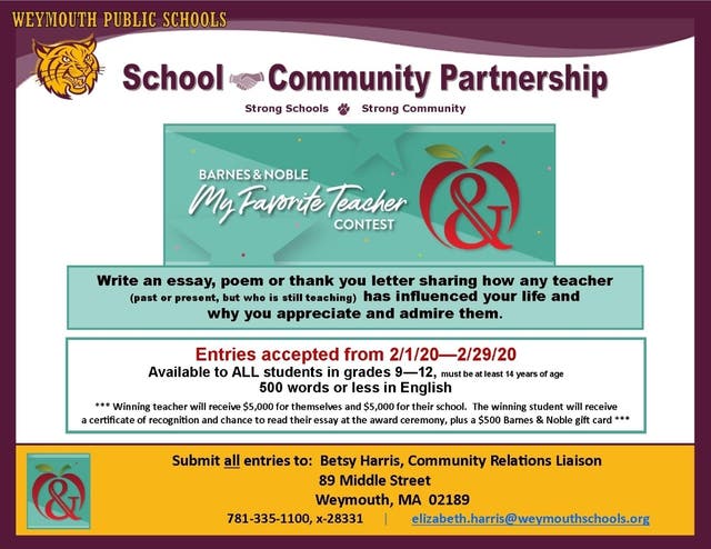 Barnes & Noble My Favorite Teacher Contest | Weymouth, MA Patch