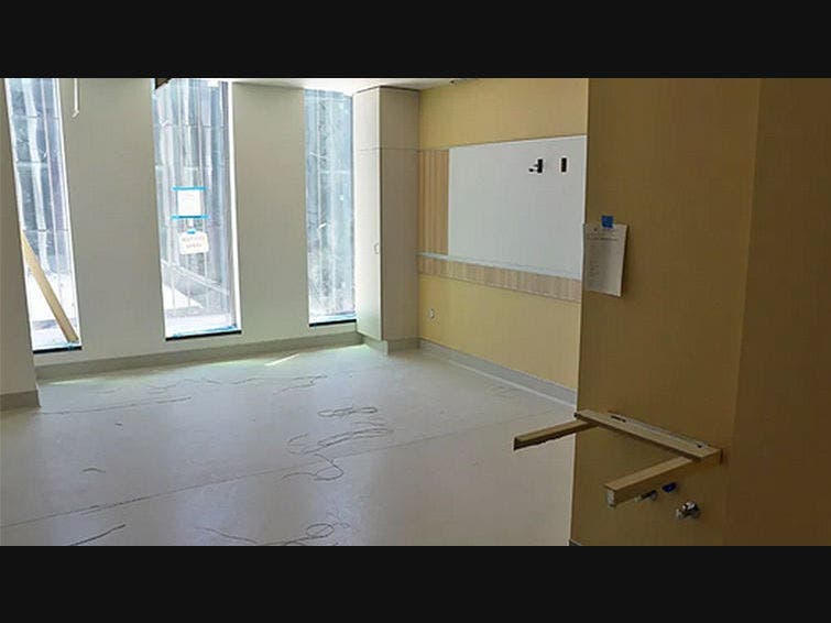 A view of a seventh floor room in the future adult hospital.