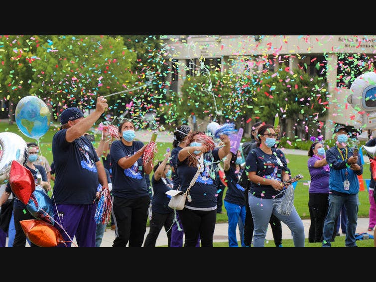 Loma Linda University Children’s Hospital staff celebrated the announcement of Magnet Recognition outside the hospital on Wednesday, July 15.