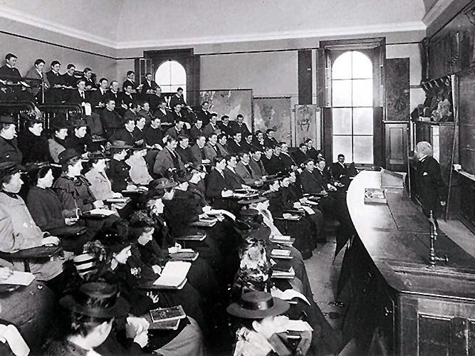 Some of the first female students at UC Berkeley sit in the campus’ South Hall lecture room in the late 19th century. Berkeley’s 150W History Project is uncovering the stories of Berkeley women in celebration of “150 Years of Women at Berkeley.”