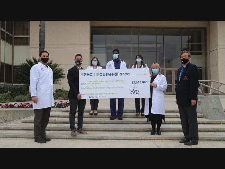 Members of the San Bernardino County Medical Society presented a check on behalf of CalMedForce to Loma Linda University School of Medicine Graduate Medical Education programs on Monday, February 1.