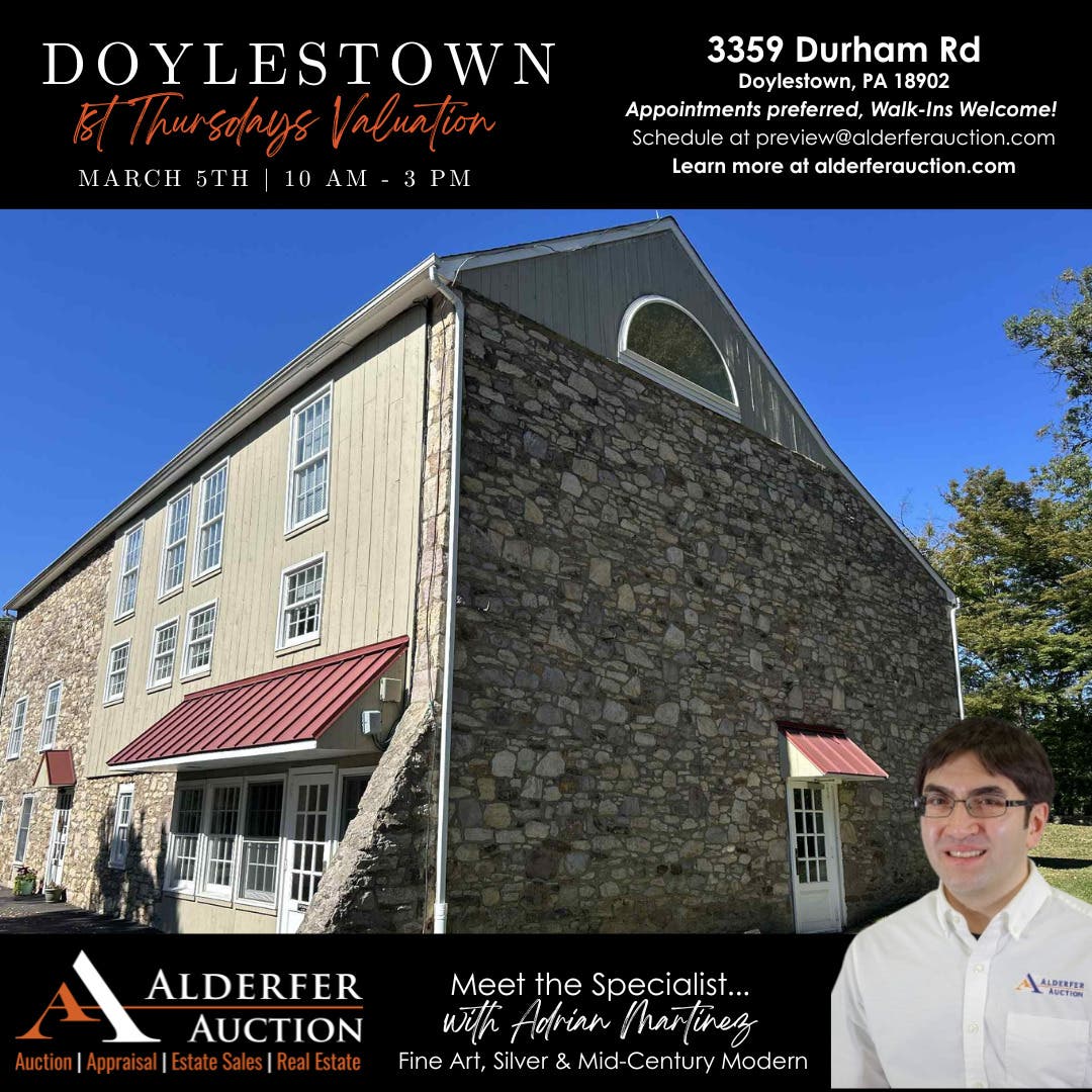 1st Thursday at Alderfer Auction Doylestown - Valuations with Silver Specialist Adrian Martinez