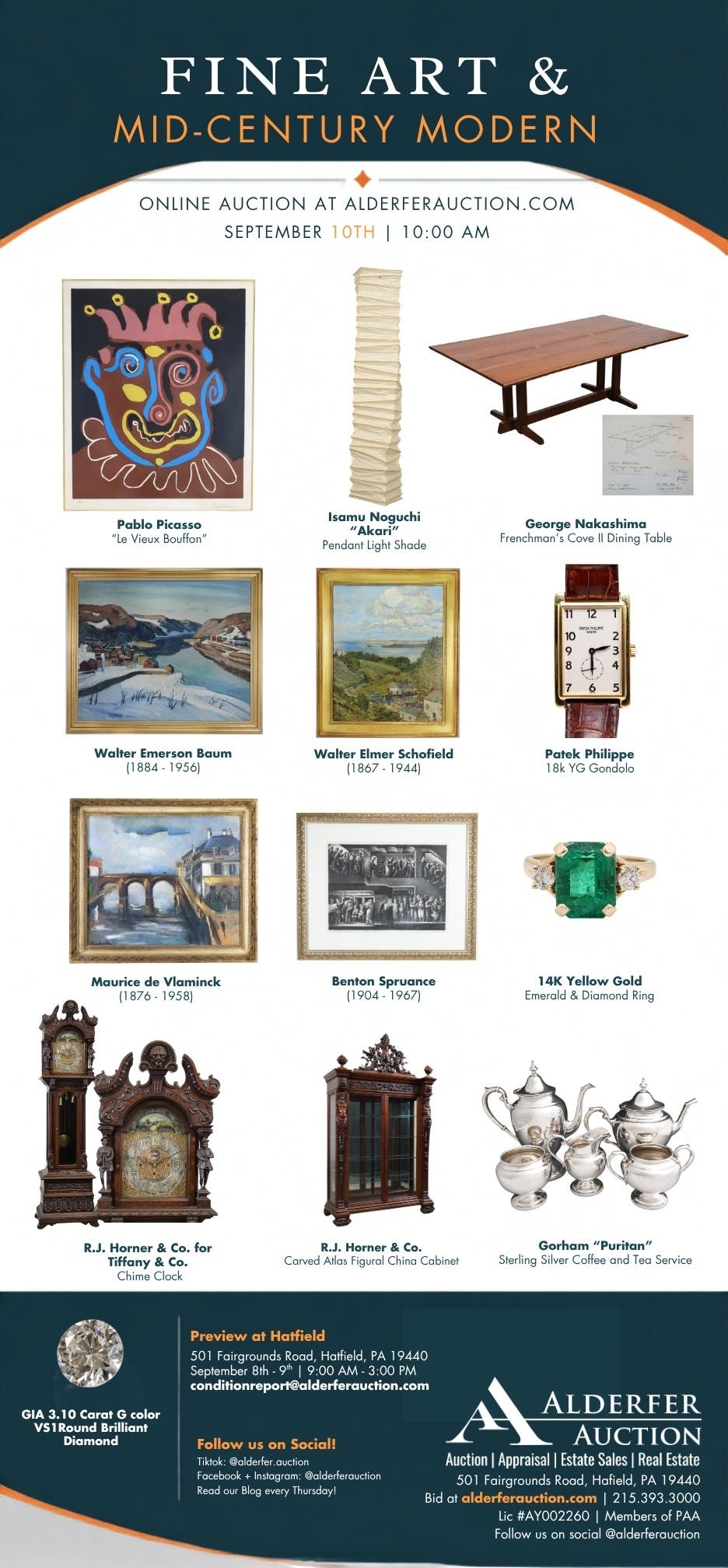Fine Arts and Mid-Century Modern Auction | Jewelry | Silver | Art | Furniture & More