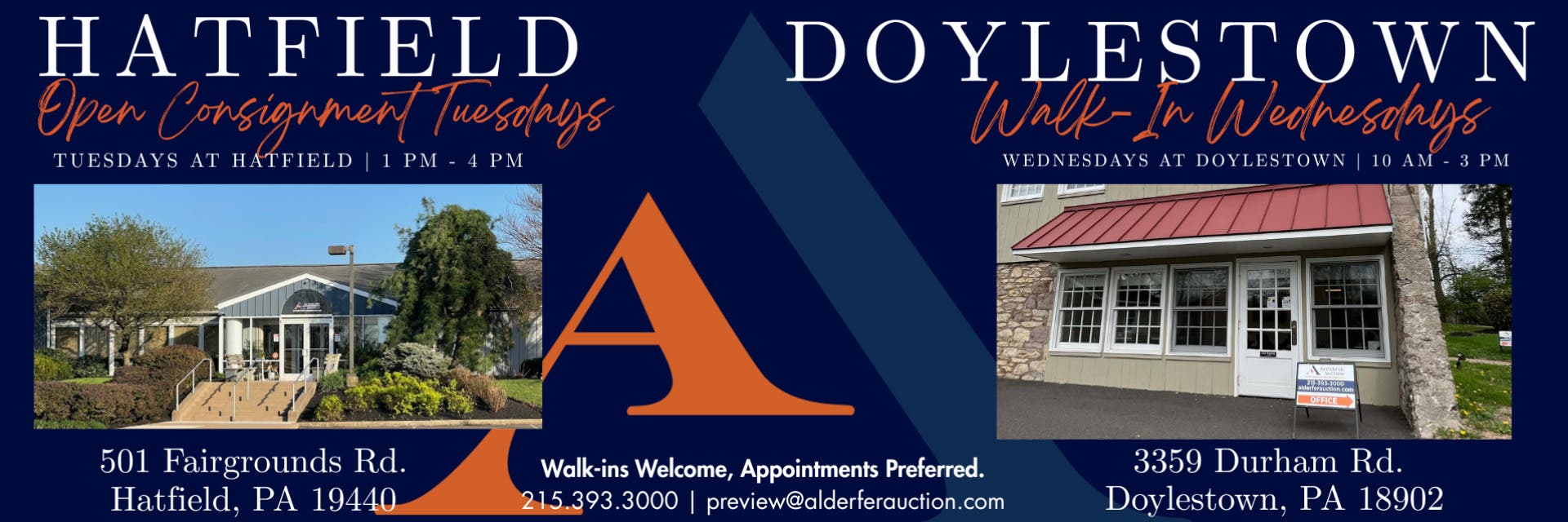 Open Consignment Events at Alderfer Auction in Doylestown and Hatfield