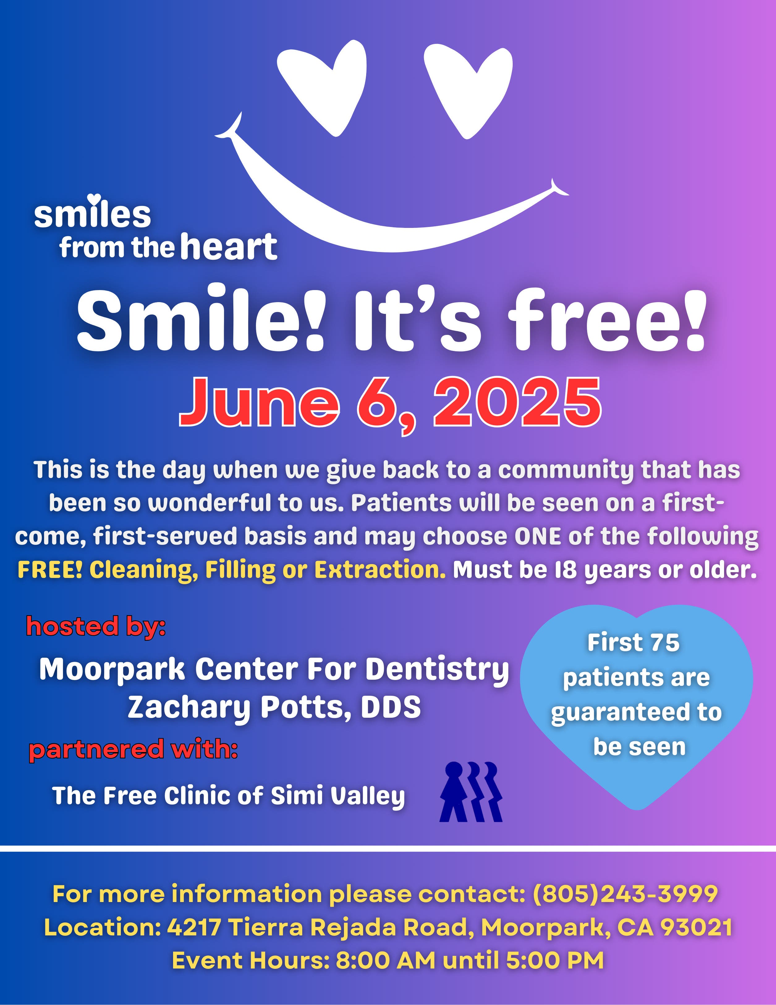 FREE DENTAL CARE!!! JUNE 6th- Join us!