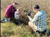 During filming for a segment on Maryland Farm & Harvest, Joey McHenry (left) and his son return to the spot of a tractor accident at McHenry Beef in Kent County that almost took Joey's life.