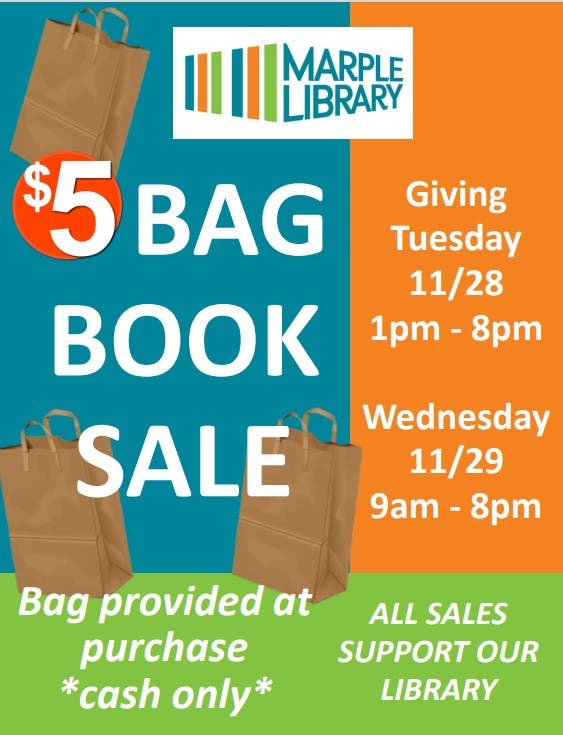 Nov 28 Marple Library 5 Bag Book Sale Marple Newtown, PA Patch