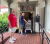 First Baptist Church Pantry volunteers John Khanlian and Richard Hinchman