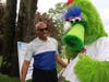 Samaritan President & CEO Phillip W. Heath greets the 2023 Drive FORE! A Good Cause golfers alongside the Phillie Phanatic at Little Mill Country Club.