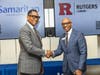 From left – Rutgers University–Camden Chancellor Antonio D. Tillis & Samaritan President & CEO Phillip W. Heath shake hands after signing a Memorandum of Understanding to establish a Premier Partnership, the first of its kind for both institutions.