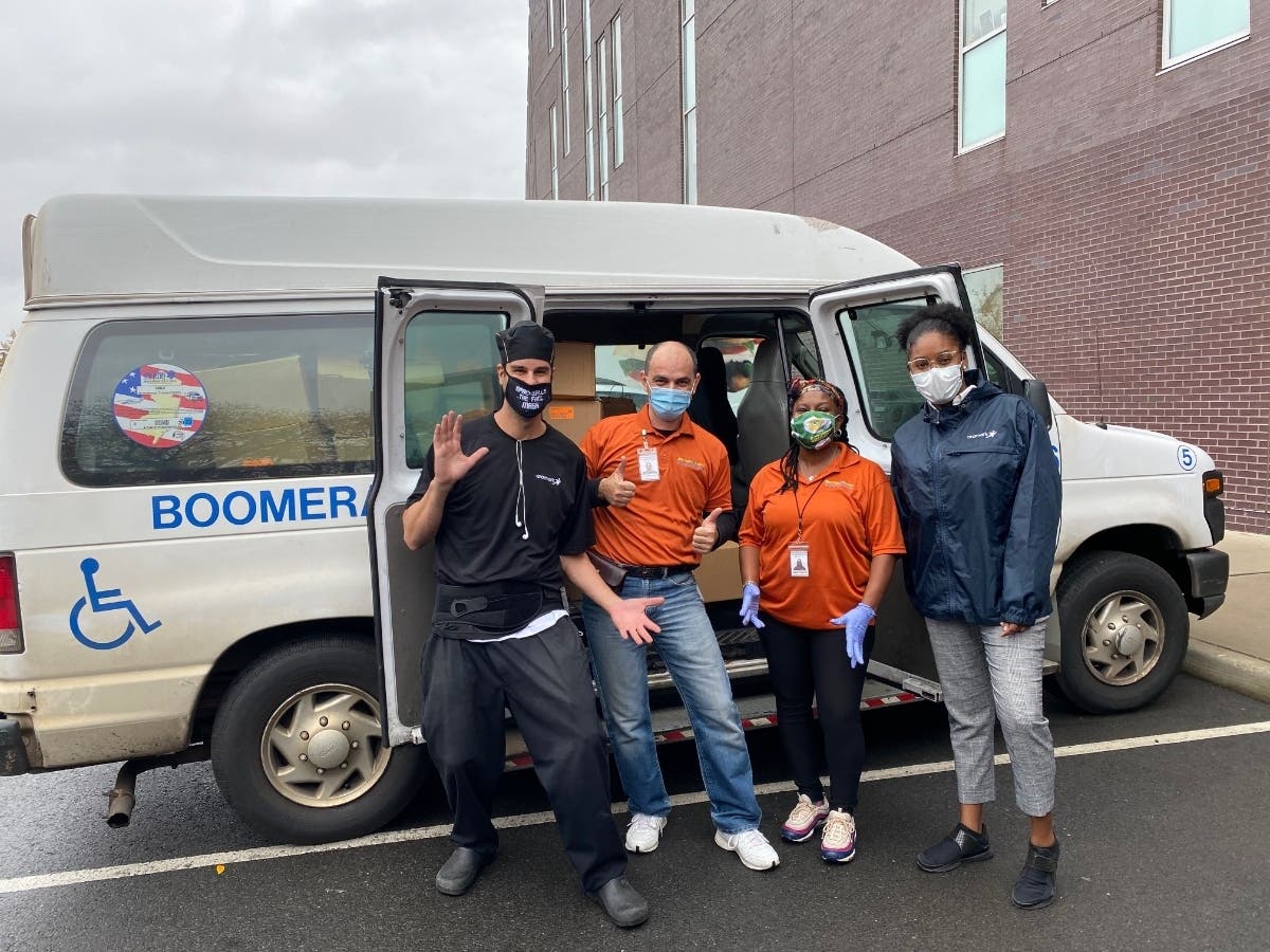 Pictured here is Joseph Malaspino of Aramark, Artush Syvumyan and Deborah Baggett of Boomerang Transportation, a LogistiCare transportation provider, and Kyana Mangol of Aramark.
