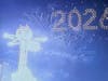 A white and blue fireworks to greet 2026 from Dallas