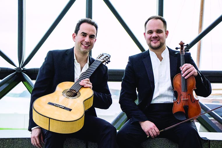 Adam Levin (left), guitar, and William Knuth, violin, will perform with guitarist Raley Beggs.