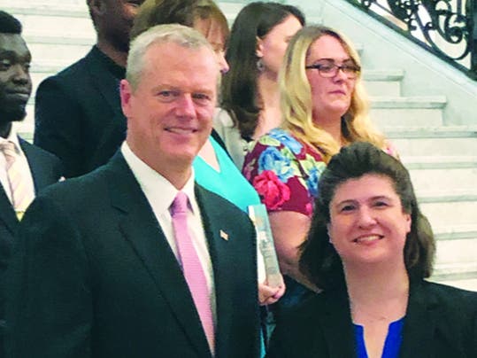 MCC's Bridget Byrne with Gov. Charlie Baker at the State House. 
