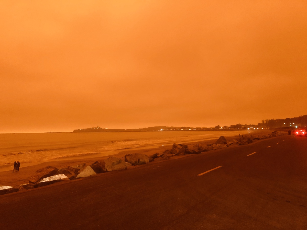The smoke-impacted view looking out from Miramar in Half Moon Bay on Wednesday morning. 