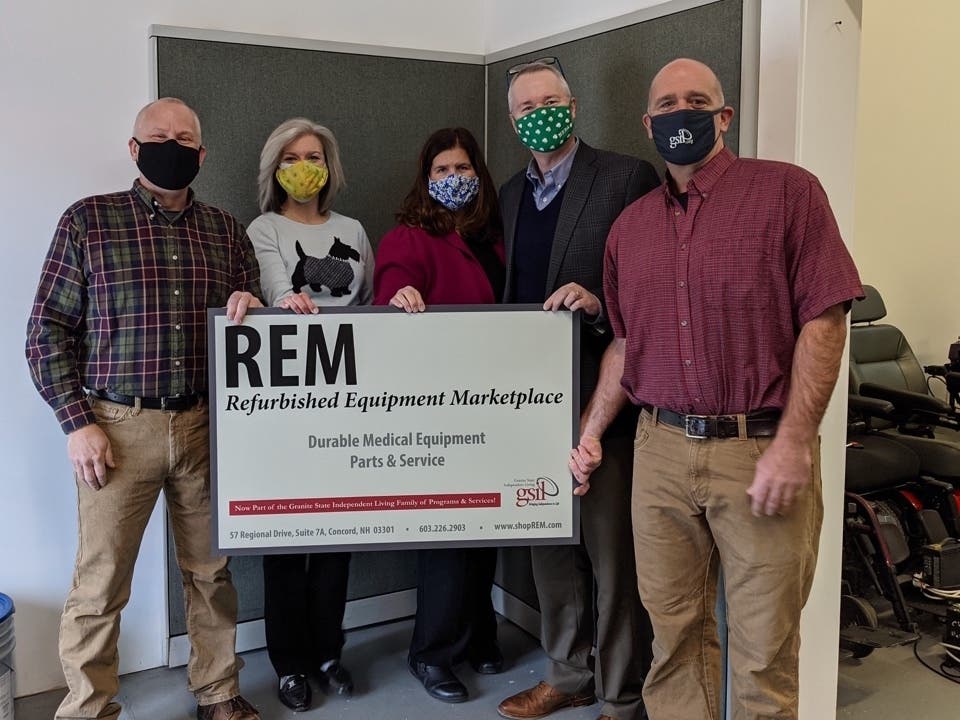 From left, Randy Jorgensen, REM Manager, Lisabritt Solsky, GSIL vice president of strategy and corporate development, Deb Ritcey, GSIL CEO, Ned Olney, Crotched Mountain CEO and Robin Kennedy, REM technician. 
