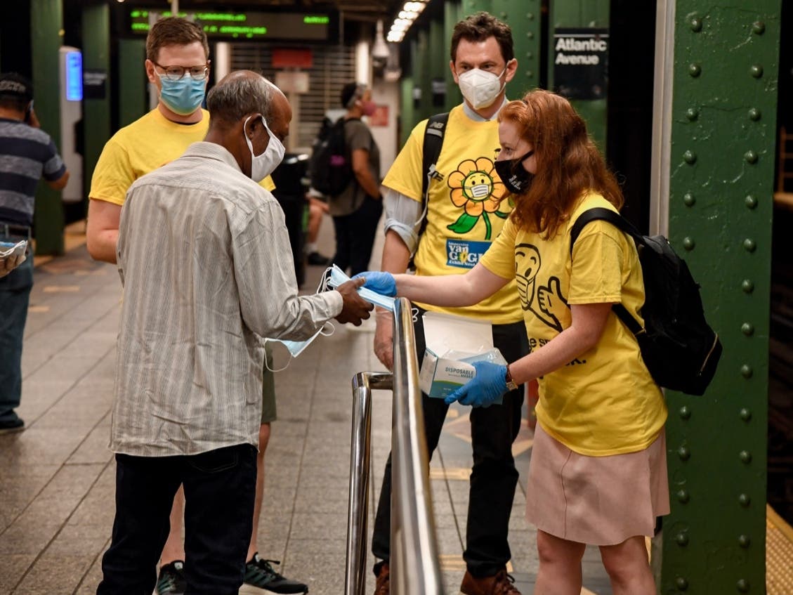 The Metropolitan Transit Authority has handed out more than 750,000 masks to New York City commuters over the past year as it has increased awareness for face-coverings on city public transportation. 