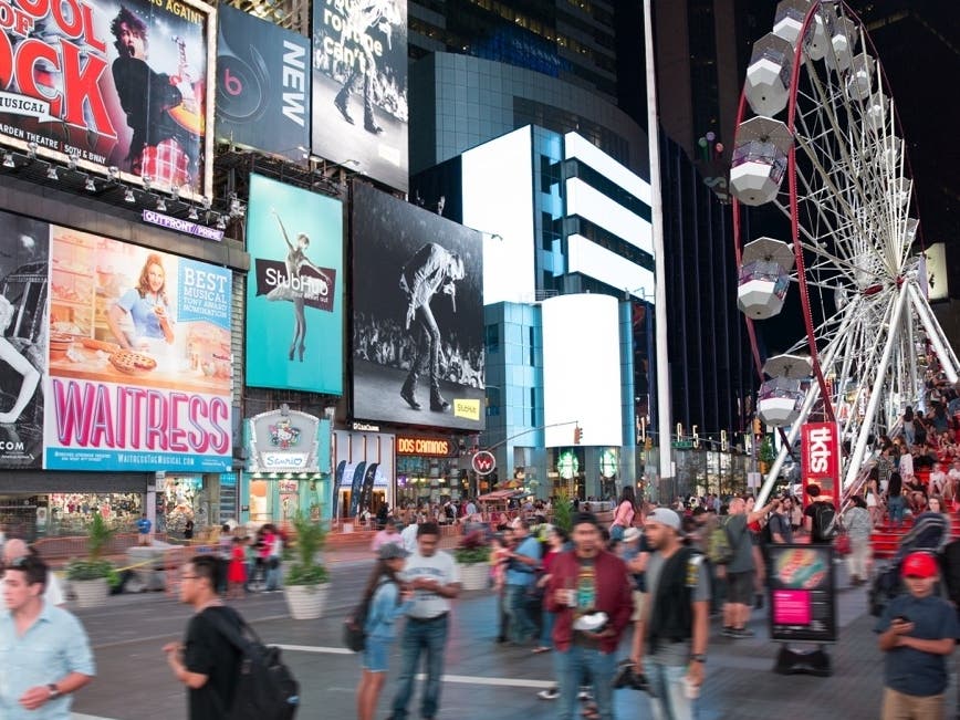 A 110-foot high Ferris wheel will begin spinning in Times Square on Monday and will remain on site until Sept. 14 in am effort to bring people back to the iconic New York City location.