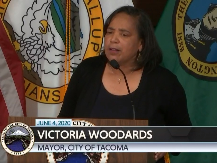 Woodards during her address Thursday night. 