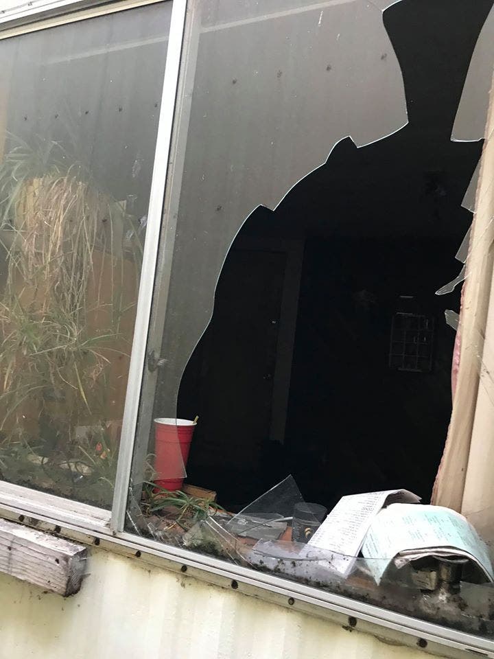One of the holes left by the chainsaw