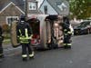 One person was transported a local hospital Wednesday after a two-car crash in Hicksville that left one car on its side.