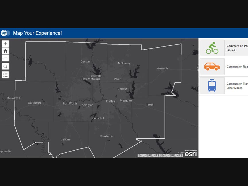 The interactive map allows users to comment on vehicle, bicycle, pedestrian and public transit issues.
