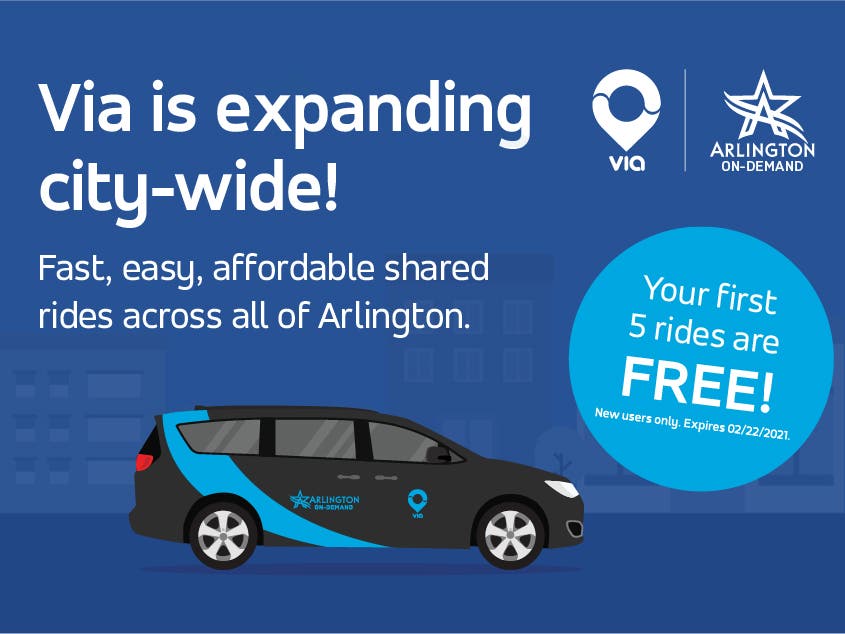 Arlington's Via Rideshare service expands citywide starting Jan. 19, 2021.