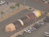 Patient overflow tents outside Arrowhead Regional Medical Center in Colton, Calif. Dec. 10, 2020.