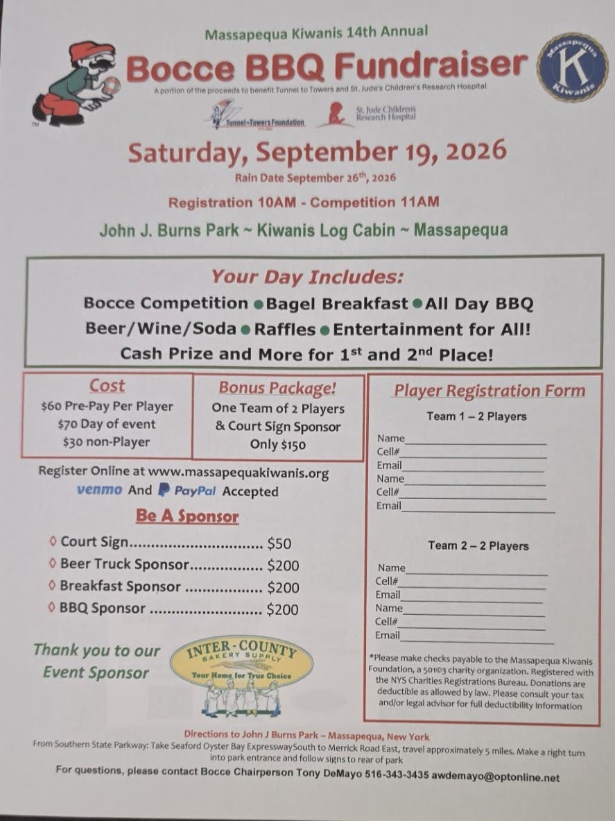 Massapequa Kiwanis 14th Annual Bocce BBQ Fundraiser