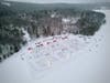 An aerial view shows the 2026 Maine Pond Hockey Classic, held Feb. 6-8 at Camp Tracy on McGrath Pond in Oakland, Maine.