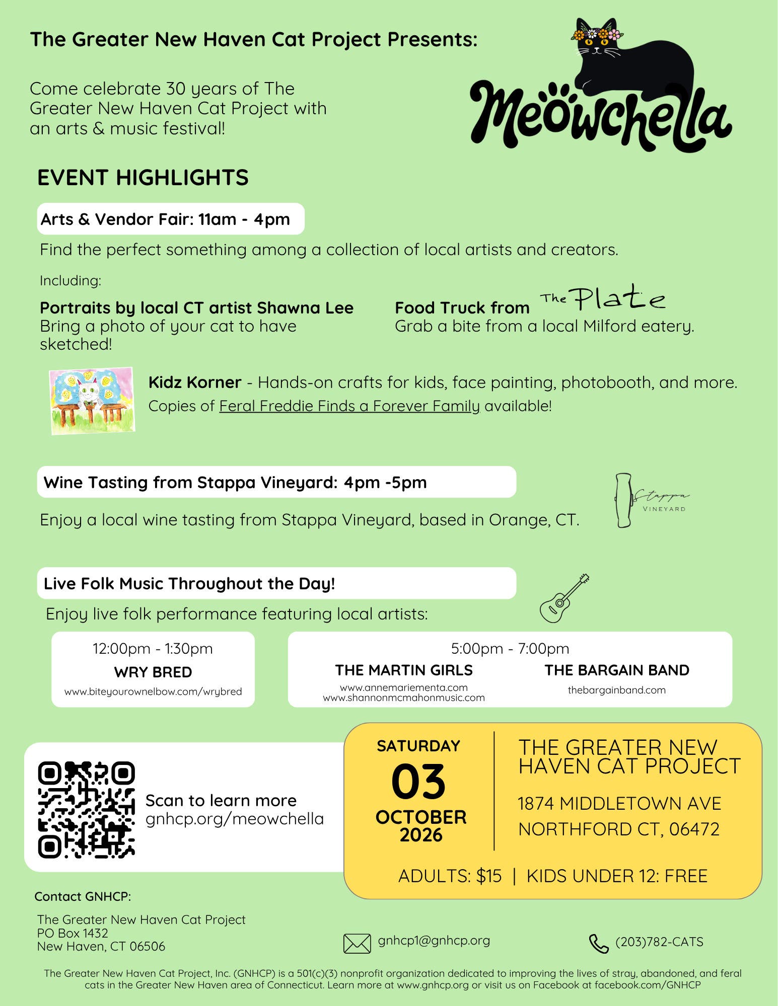 Come celebrate 30 years of The Greater New Haven Cat Project with our first ever Meowchella Festival