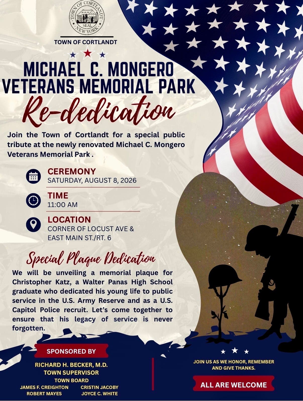 Remembering Christopher Katz, Honoring All Who Served: Mongero Veterans Park Re-Dedication