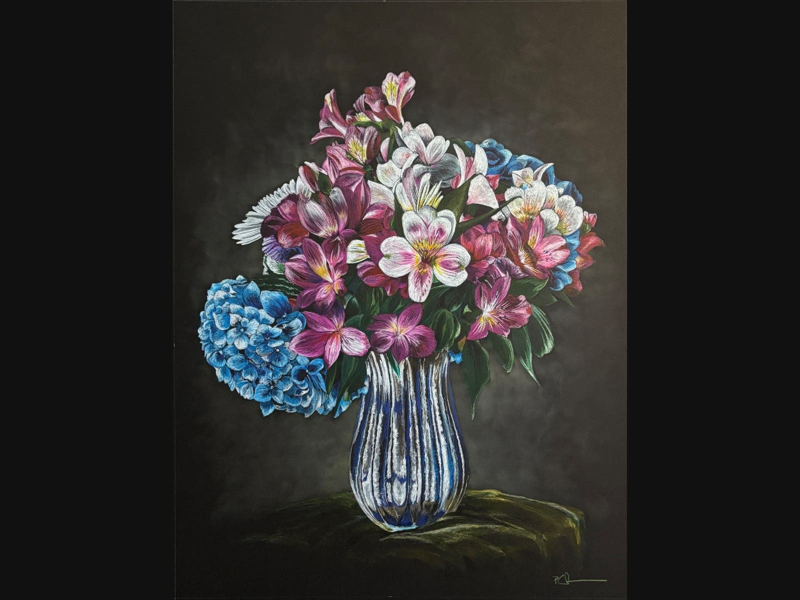 15" x 20" Color Pencil rendering of a vase & flowers