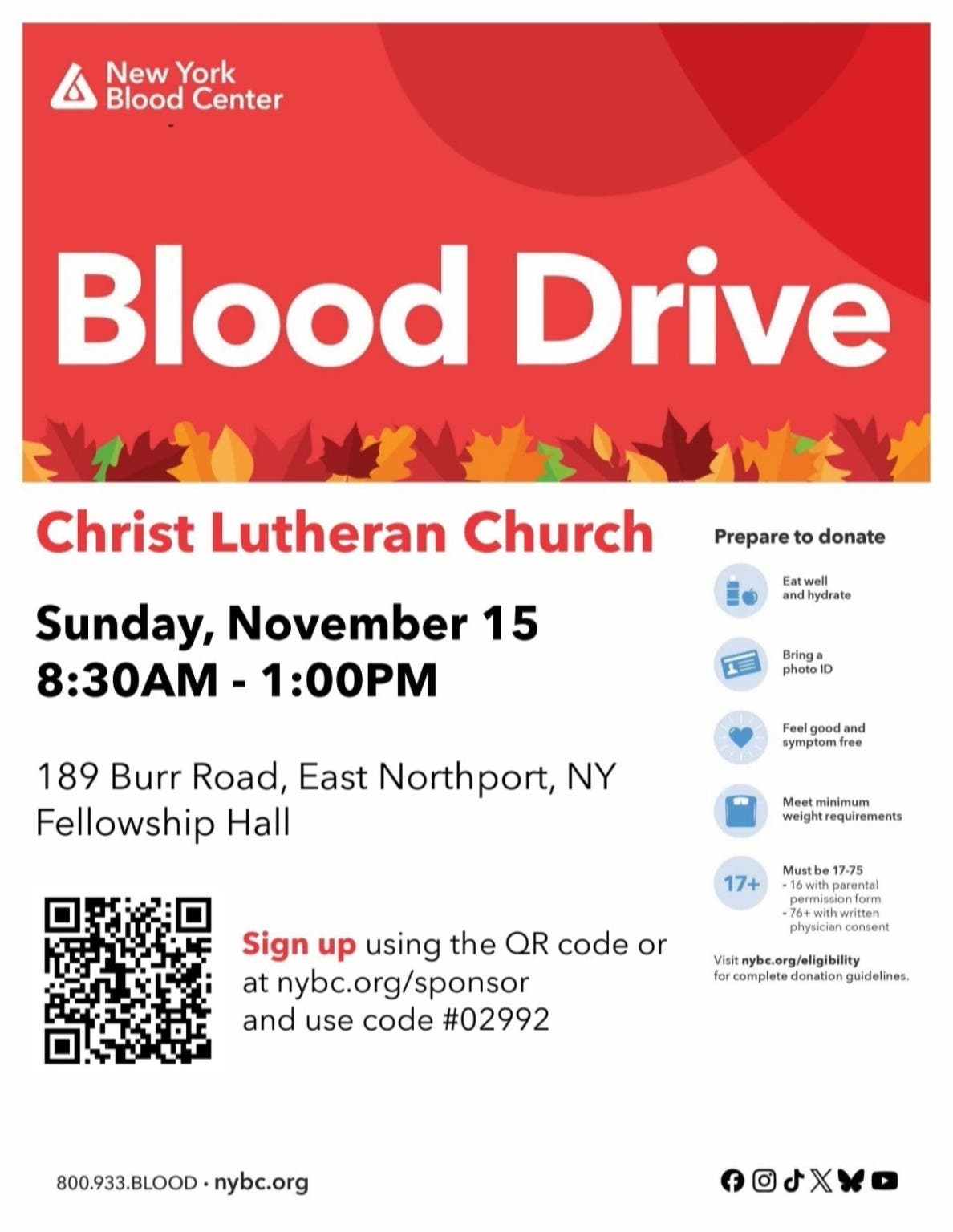 Christ Lutheran Church's Blood Drive for NYBC