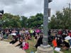 Families gathered at Topanga Canyon Boulevard and Devonshire Street to hear kid-oriented speeches on anti-racism.